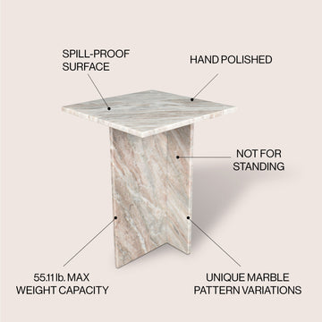 Cecil 14" Contemporary Natural Marble Handmade T-Shaped End Table - JONATHAN Y